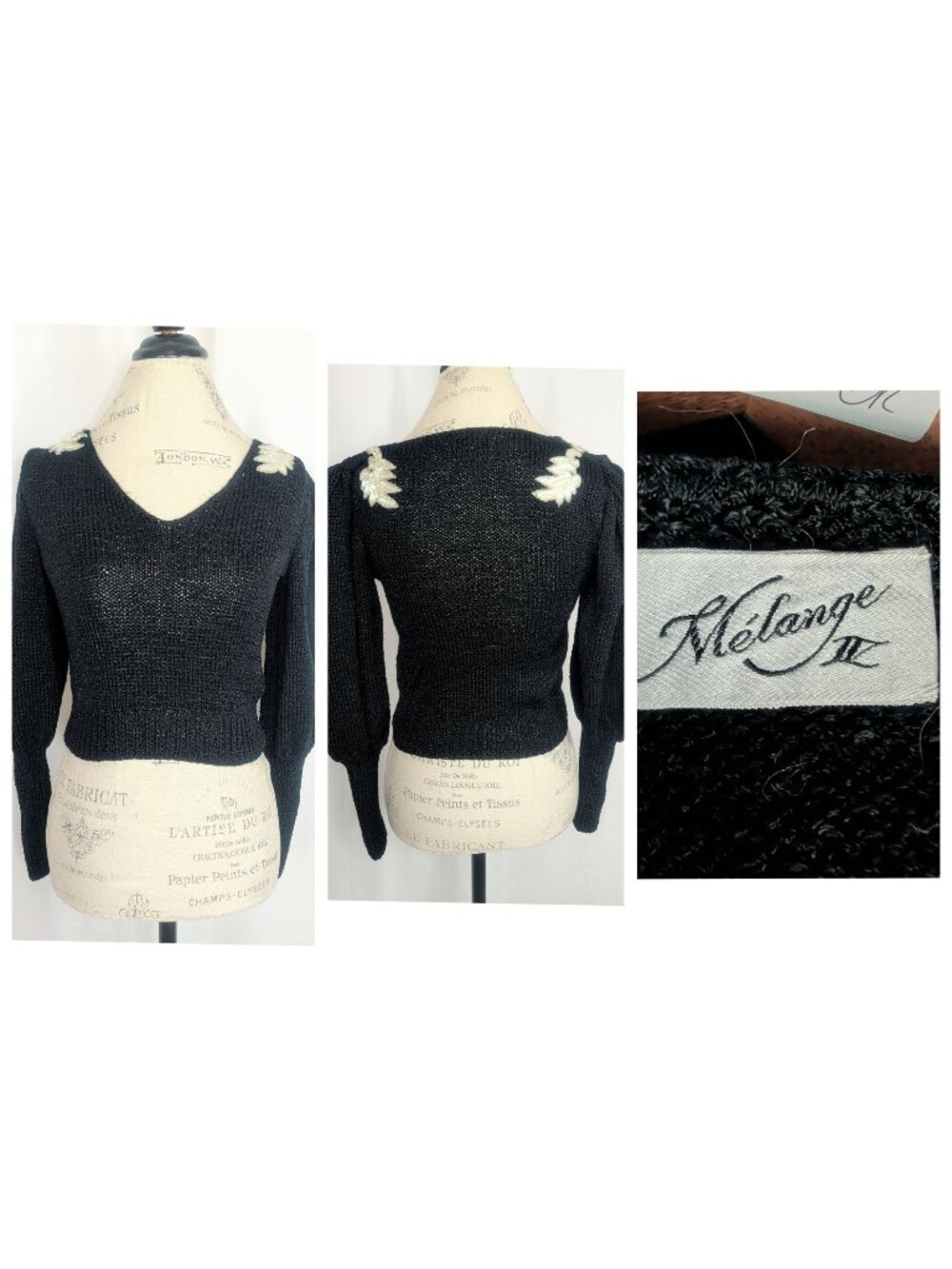 Vintage 60s Knit Sweater Small Sequin Applique Melange II